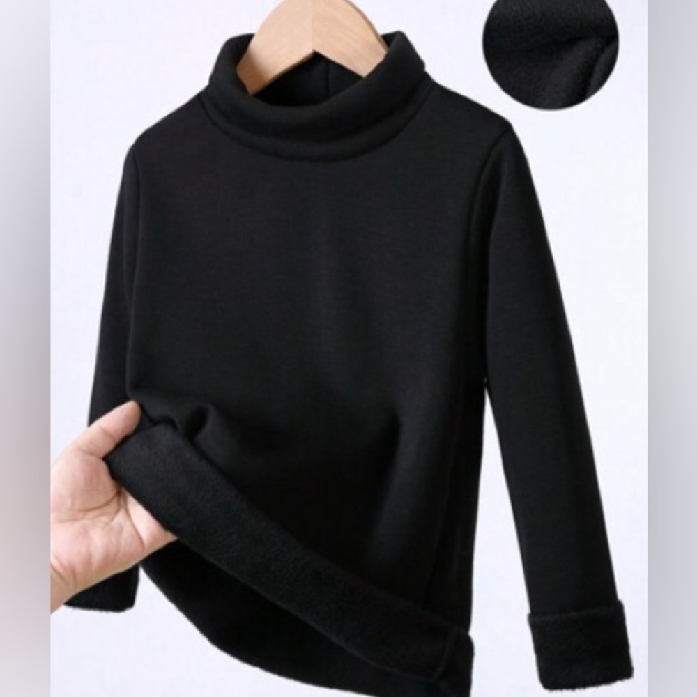 SHEIN, Kids Turtle Neck Long-Sleeve,Black,Size 4, Elastane